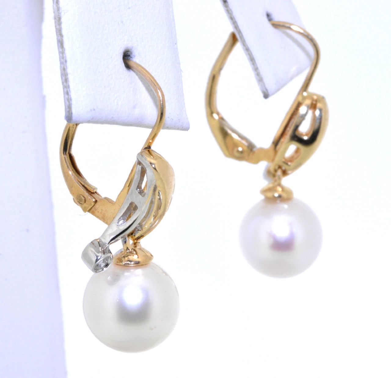 14K Two Tone Gold Diamond Pearl Dangle Earrings 42002199 | Shin Brothers** 14K Two Tone Gold Diamond Pearl Dangle Earrings 42002199 | Shin Brothers**