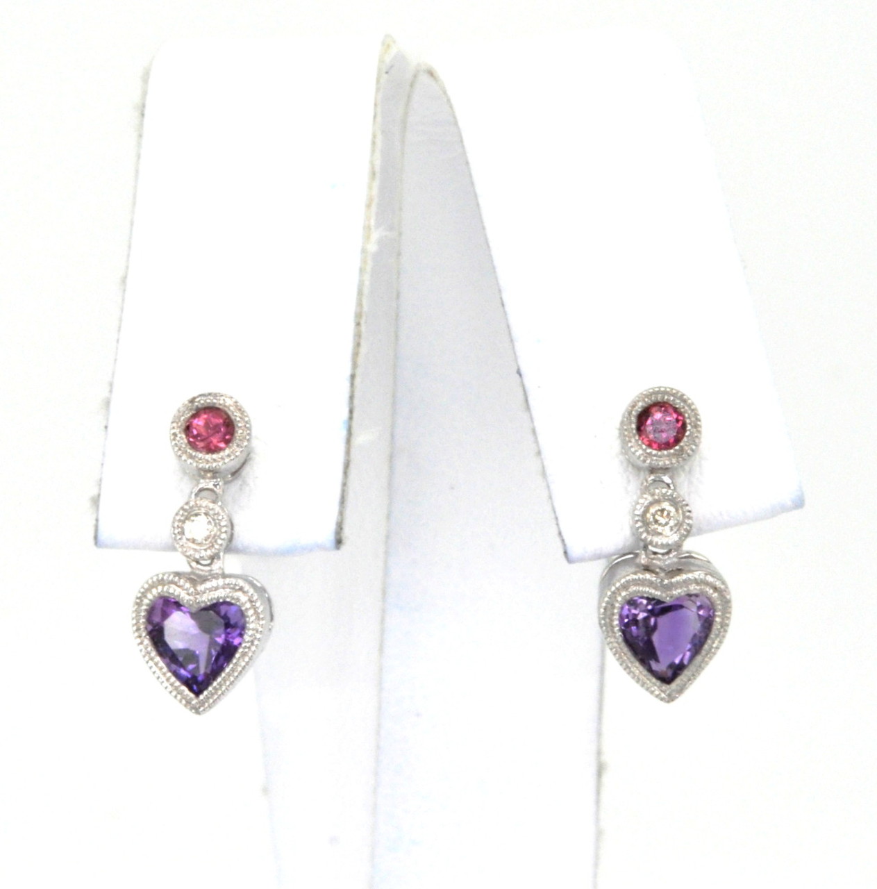 14K White Gold Dangling Amethyst/Diamond Heart Earrings 42002110 | Shin Brothers* 14K White Gold Dangling Amethyst/Diamond Heart Earrings 42002110 | Shin Brothers*