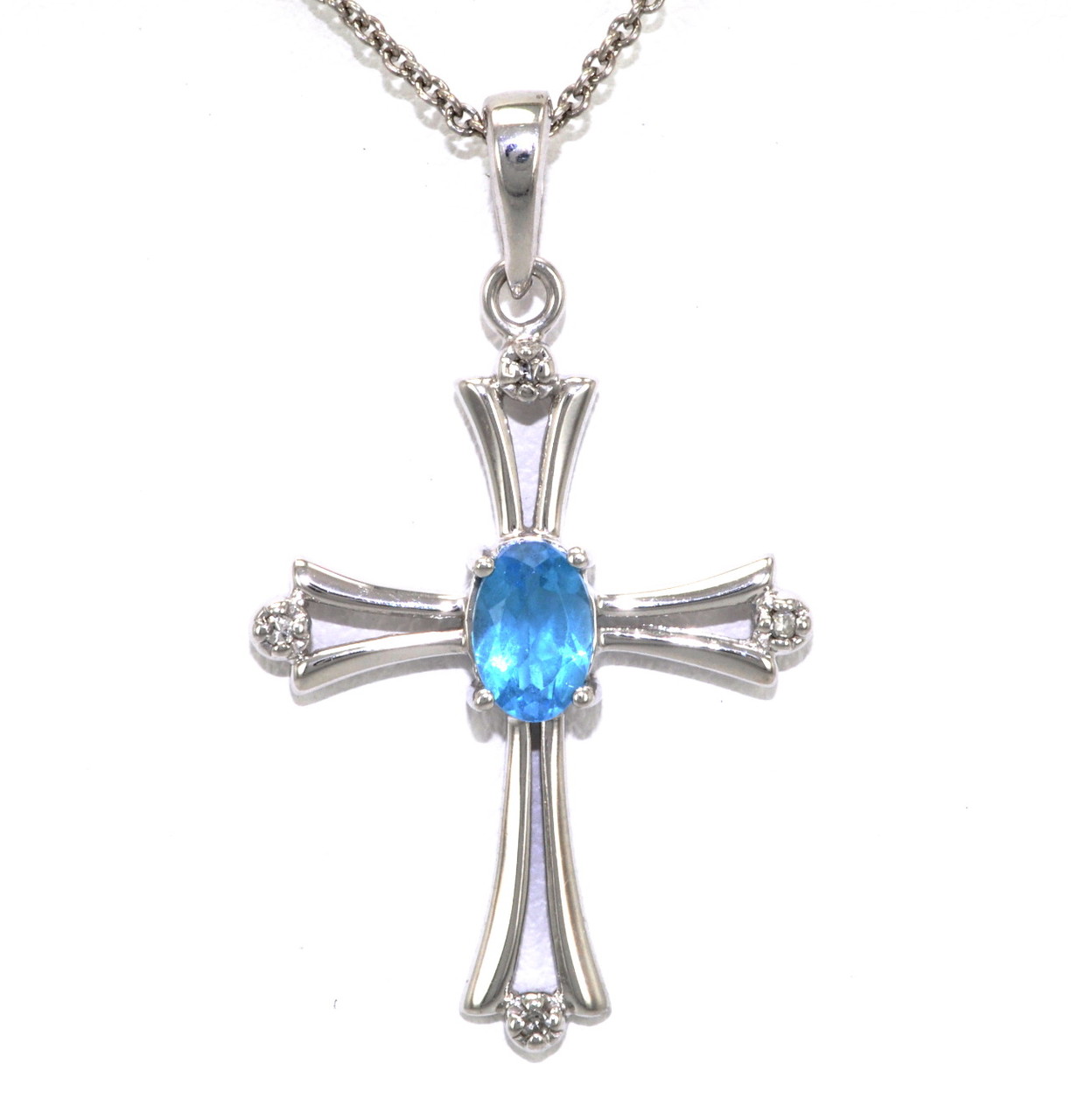10K White Gold Blue Topaz Cross 59000174