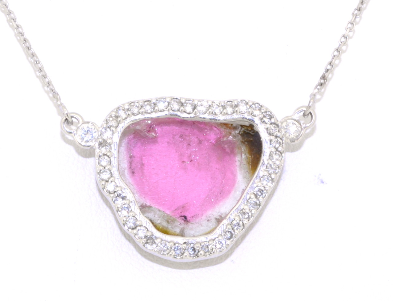 14K White Gold Sliced Watermelon Tourmaline Necklace 32000381 | Shin Brothers*