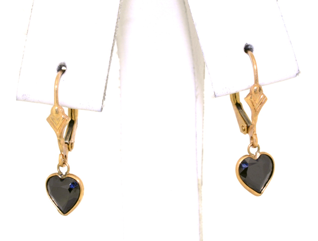 14K Yellow Gold Blue Stone Heart Shape Lever Back Earrings | Shin Brothers* 14K Yellow Gold Blue Stone Heart Shape Lever Back Earrings | Shin Brothers*