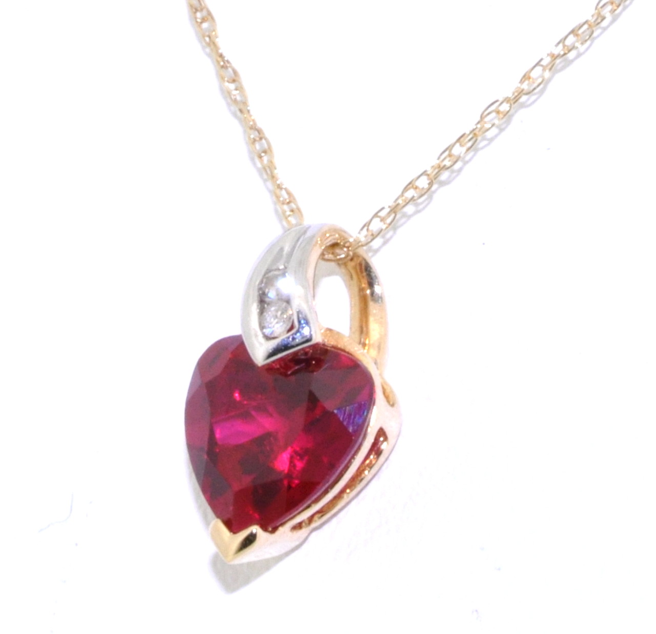 10K Yellow Gold Synthetic Red Gemstone Heart Charm with Diamonds 52001580