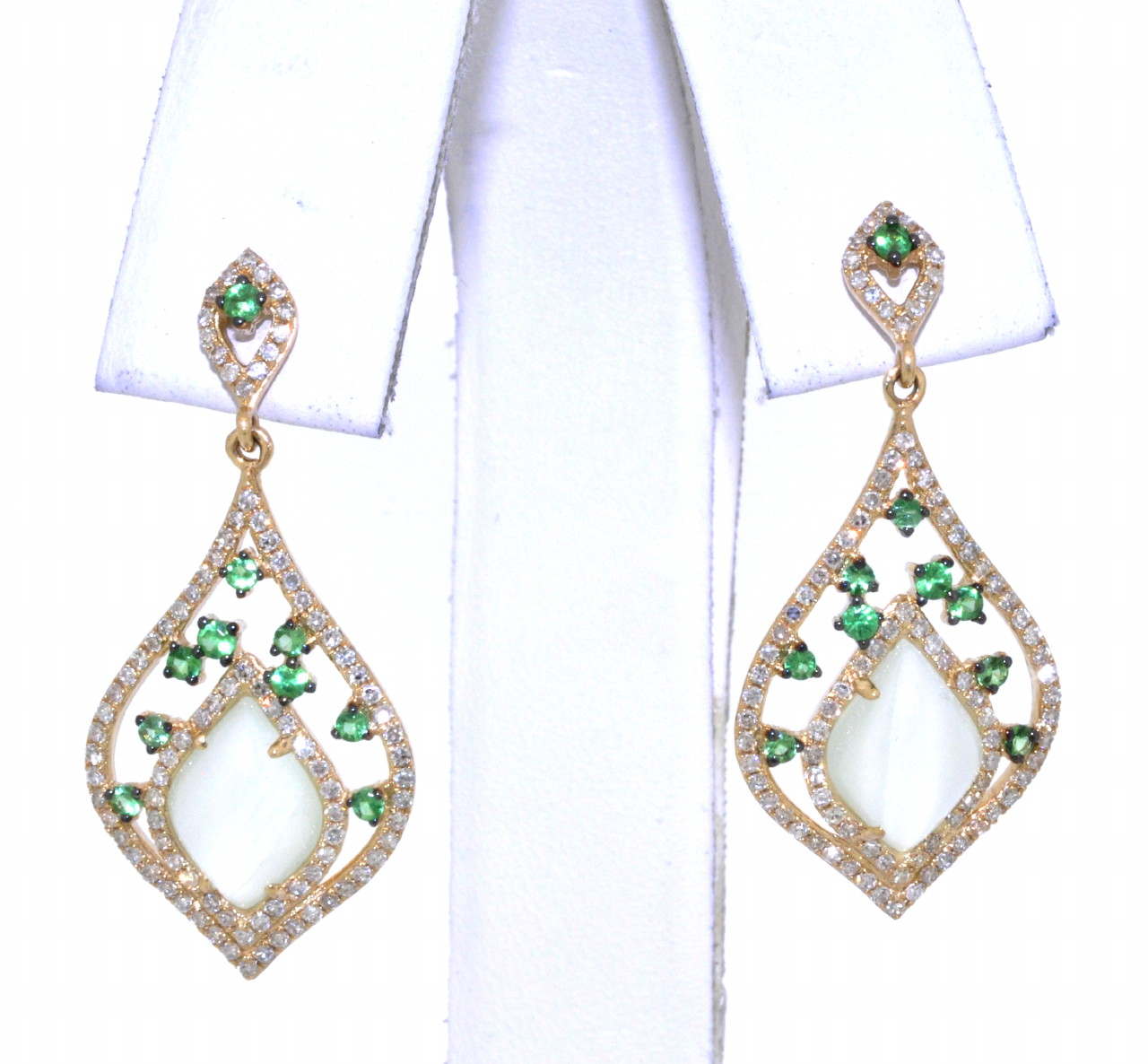 14K Yellow Gold 0.59 CTW Diamond Green Garnet Carbonate Earrings By Shin Brothers*42002265