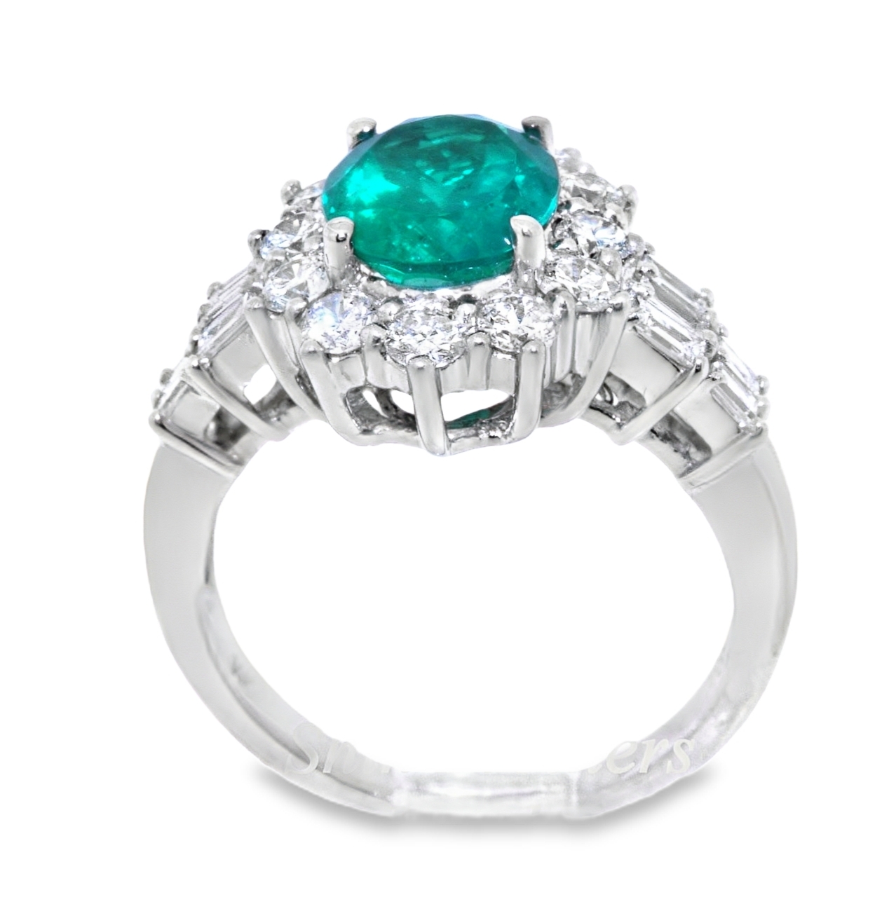 14K White Gold Emerald Ring with Diamond Accents 12002259 | Shin Brothers*