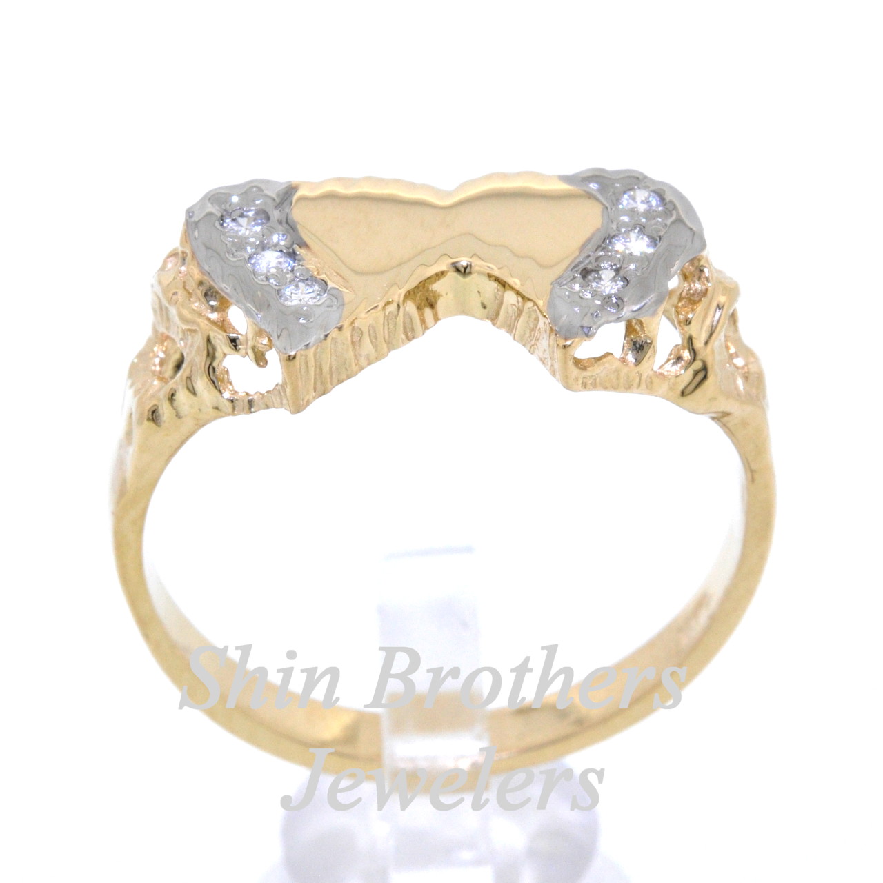 14K Yellow Gold Diamond Double Heart Ring 11003845 | Shin Brothers* 14K Yellow Gold Diamond Double Heart Ring 11003845 | Shin Brothers*