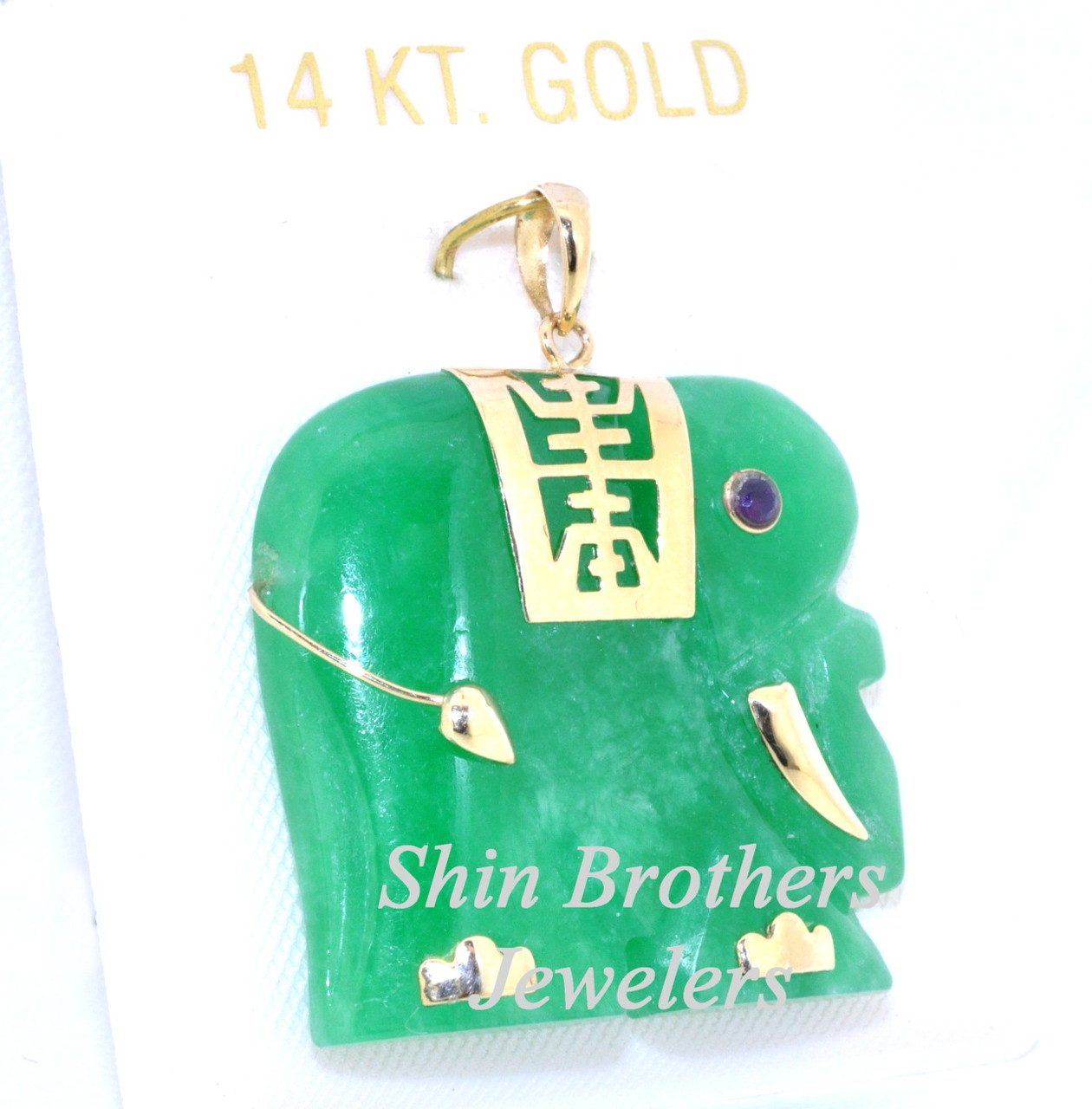 14K Yellow Gold Jade Elephant Charm With Ruby Eye 52001610 | Shin Brothers*