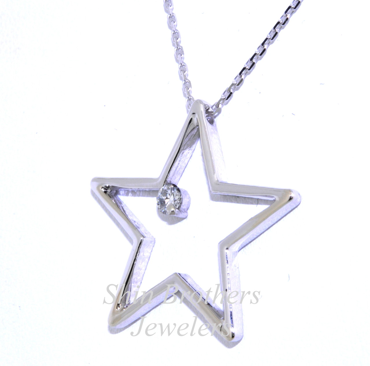 14K White Gold Diamond Star Necklace 51001644 | Shin Brothers * 