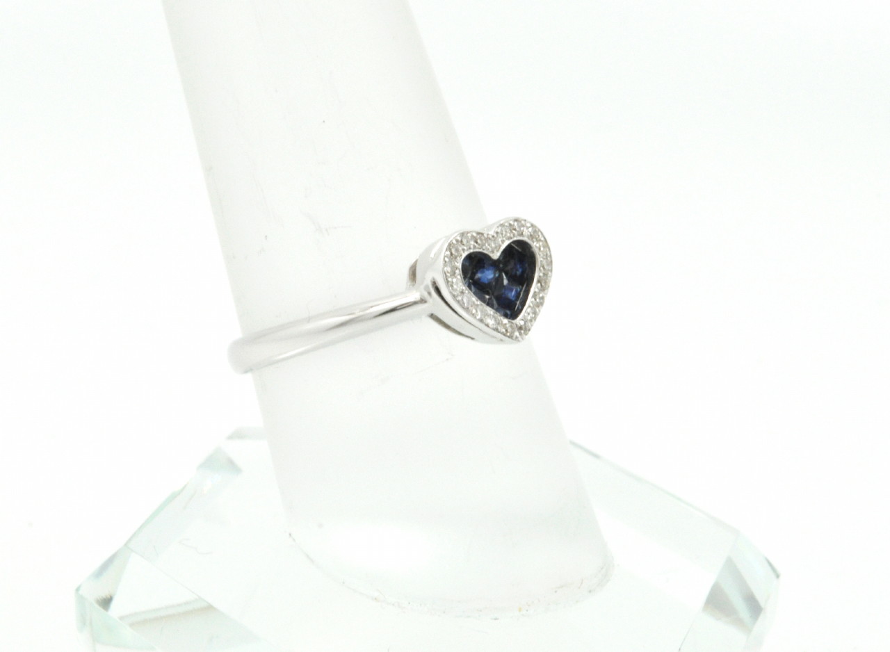 14K White Gold Diamond and Sapphire Heart Ring 12002279 | Shin Brothers* 