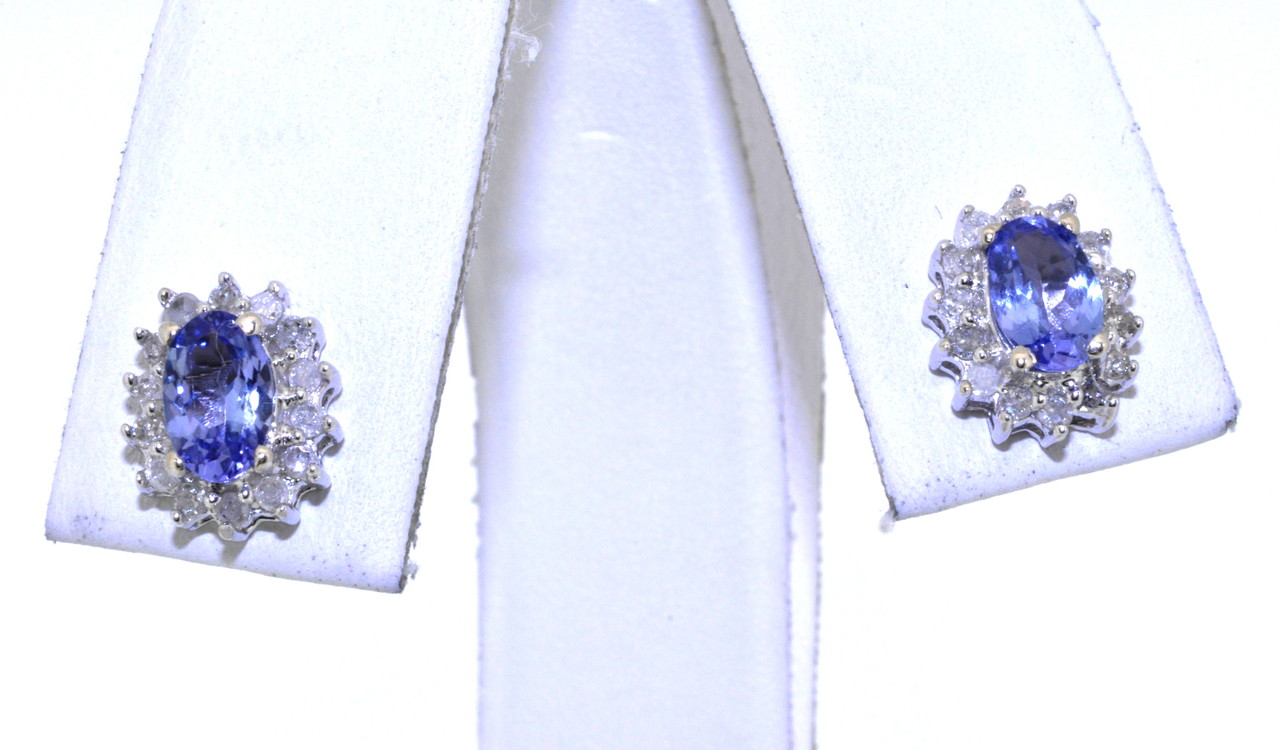 14K White Gold Oval Cut Tanzanite Earrings with Diamonds 42002224 | Shin Brothers*