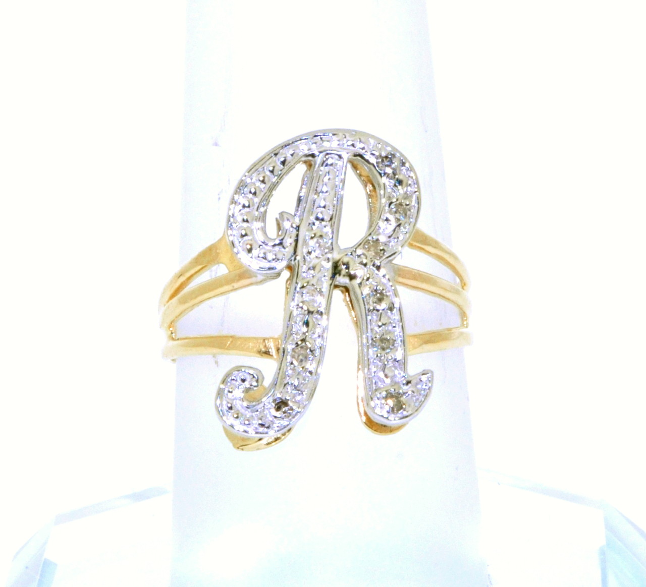 14K Two Tone Gold Diamond Initial "R" Ring 11002163   | Shin Brothers* 