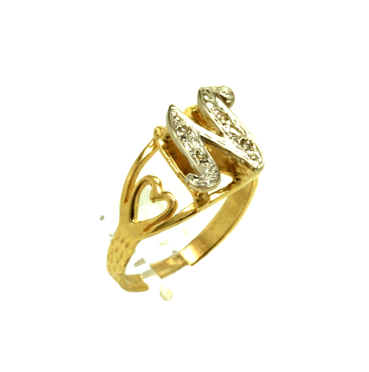 14K Two Tone Gold Diamond Size 5.5 Initial "N" Ring 11002169  | Shin Brothers* 