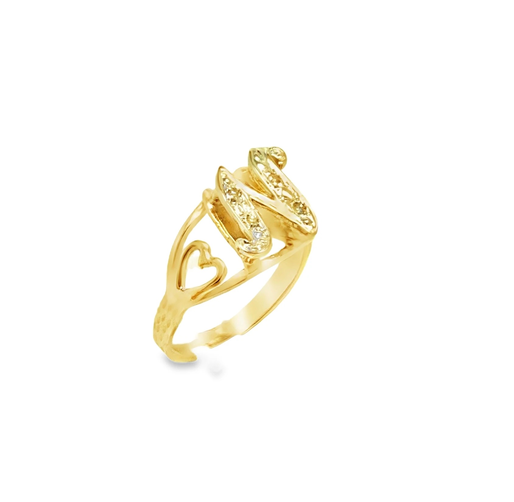 14K Two Tone Gold Diamond Size 5.5 Initial "N" Ring 11002169  | Shin Brothers* 