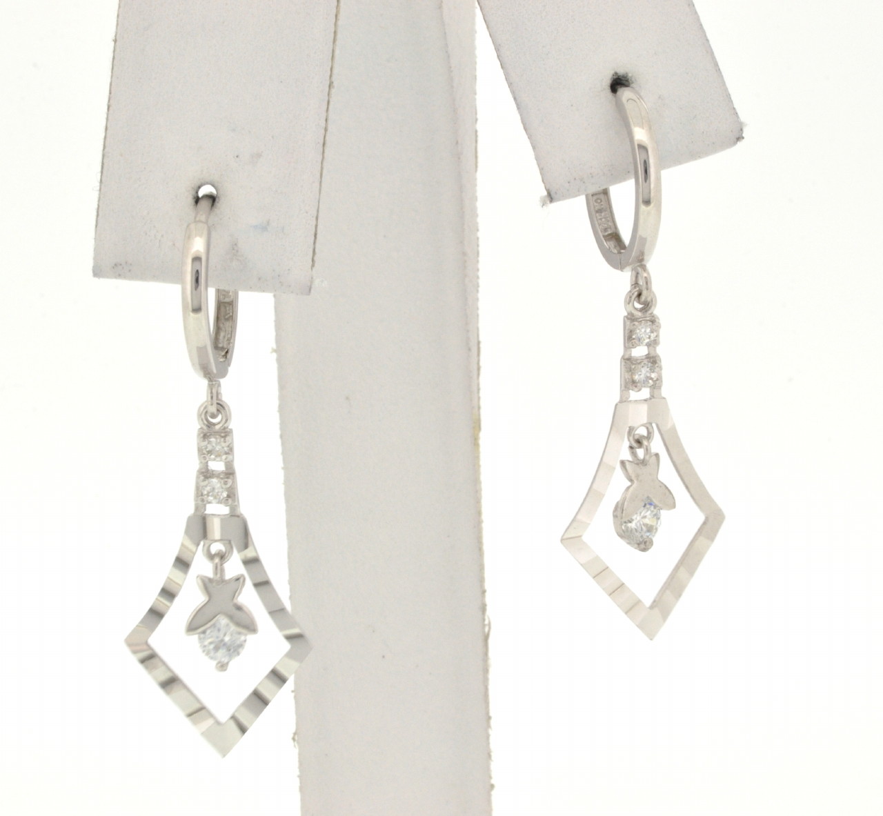 14K White Gold CZ Drop Earrings 42002350