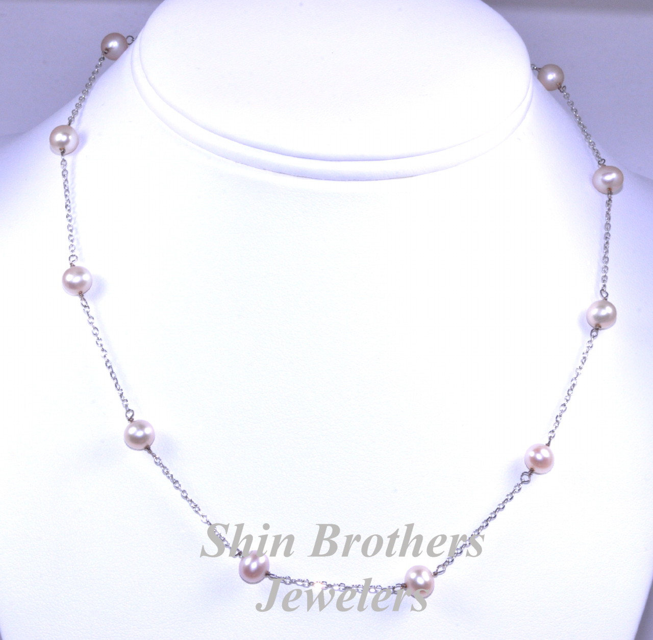 14K White Gold 16" Fresh Water Pink Pearl Necklace 32000386