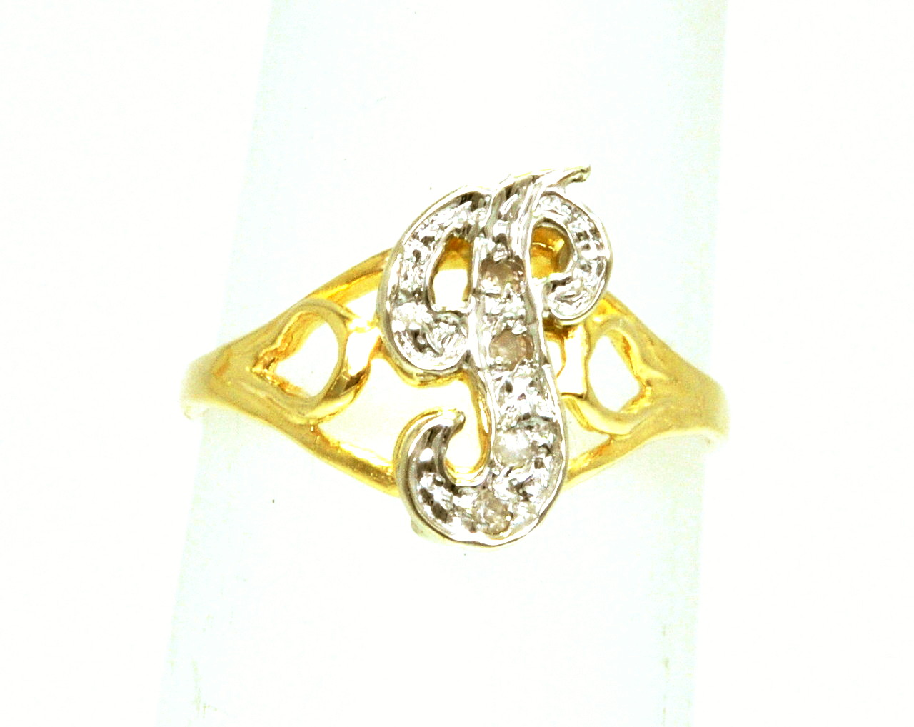 14K Two Tone Gold Diamond Initial "P" Size 5 Ring 11002448 | Shin Brothers** 