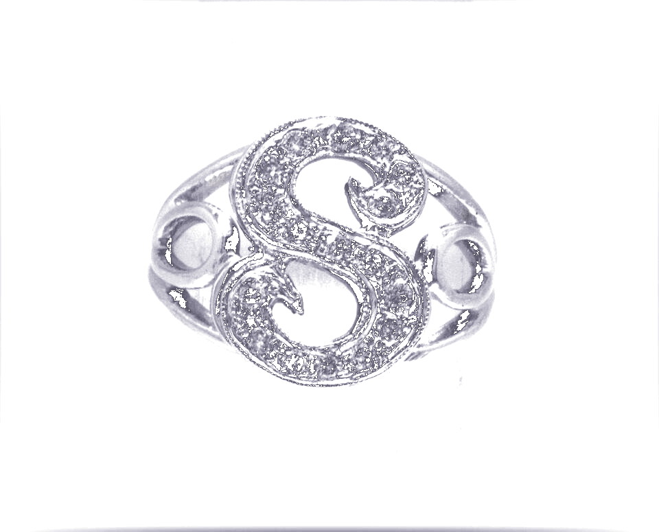 14K White Gold Diamond "S" Initial Ring 11001801  | Shin Brothers**