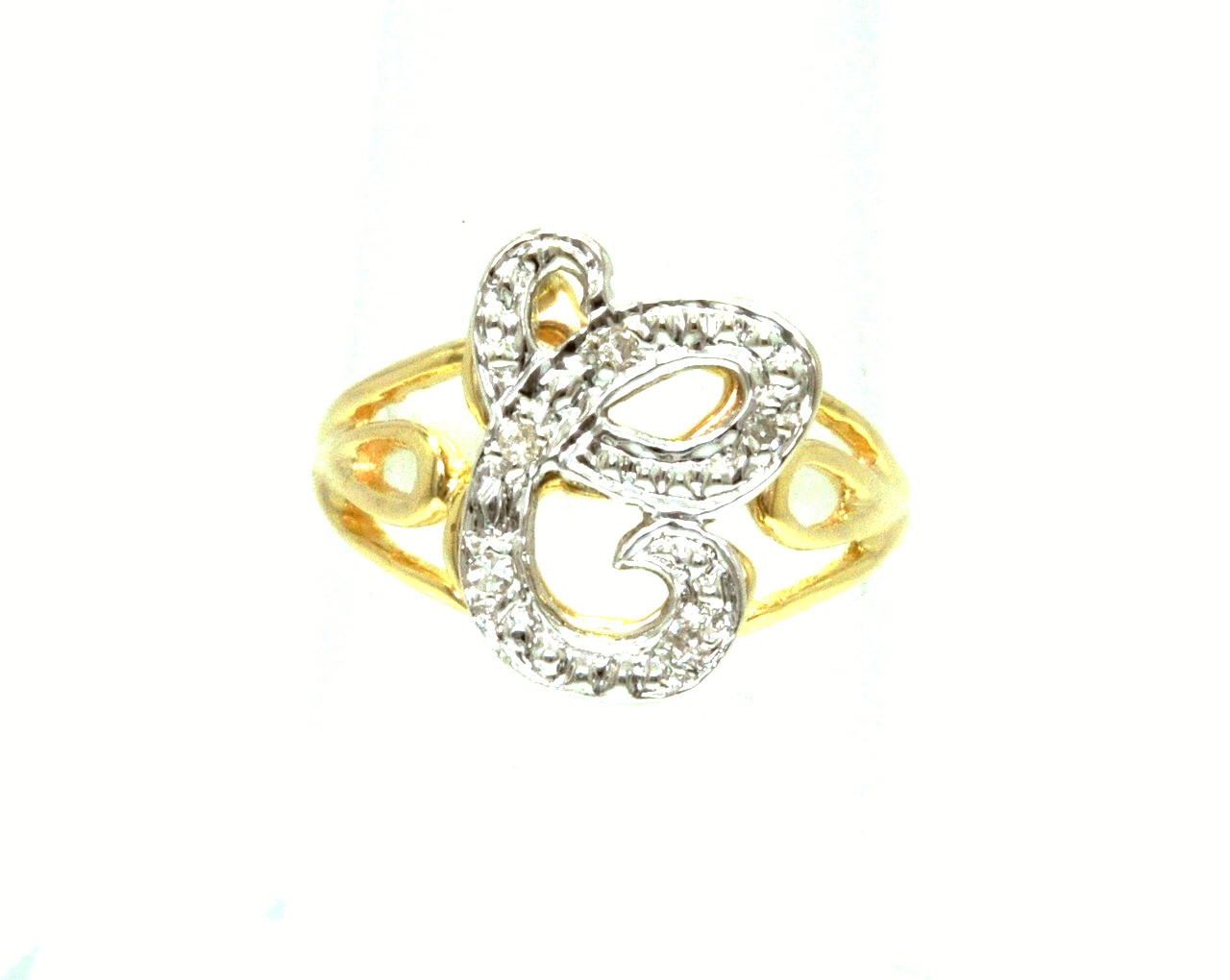 14K Two Tone Gold Diamond Initial "C" Ring 11001816 | Shin Brothers* 14K Two Tone Gold Diamond Initial "C" Ring 11001816 | Shin Brothers*