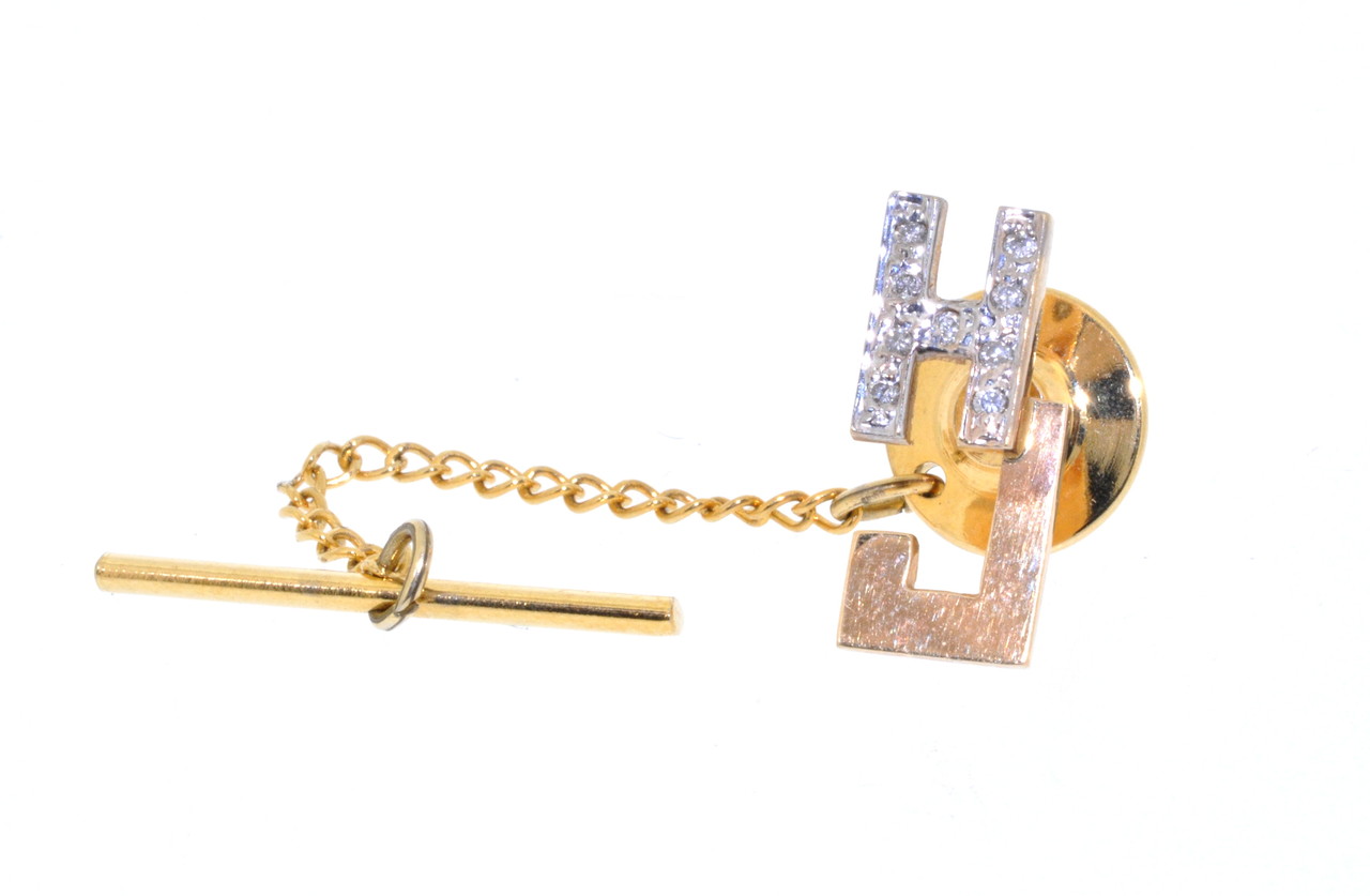 14K Yellow Gold Diamond "HJ" Initials Tie Pin 40001913 | Shin Brothers*
