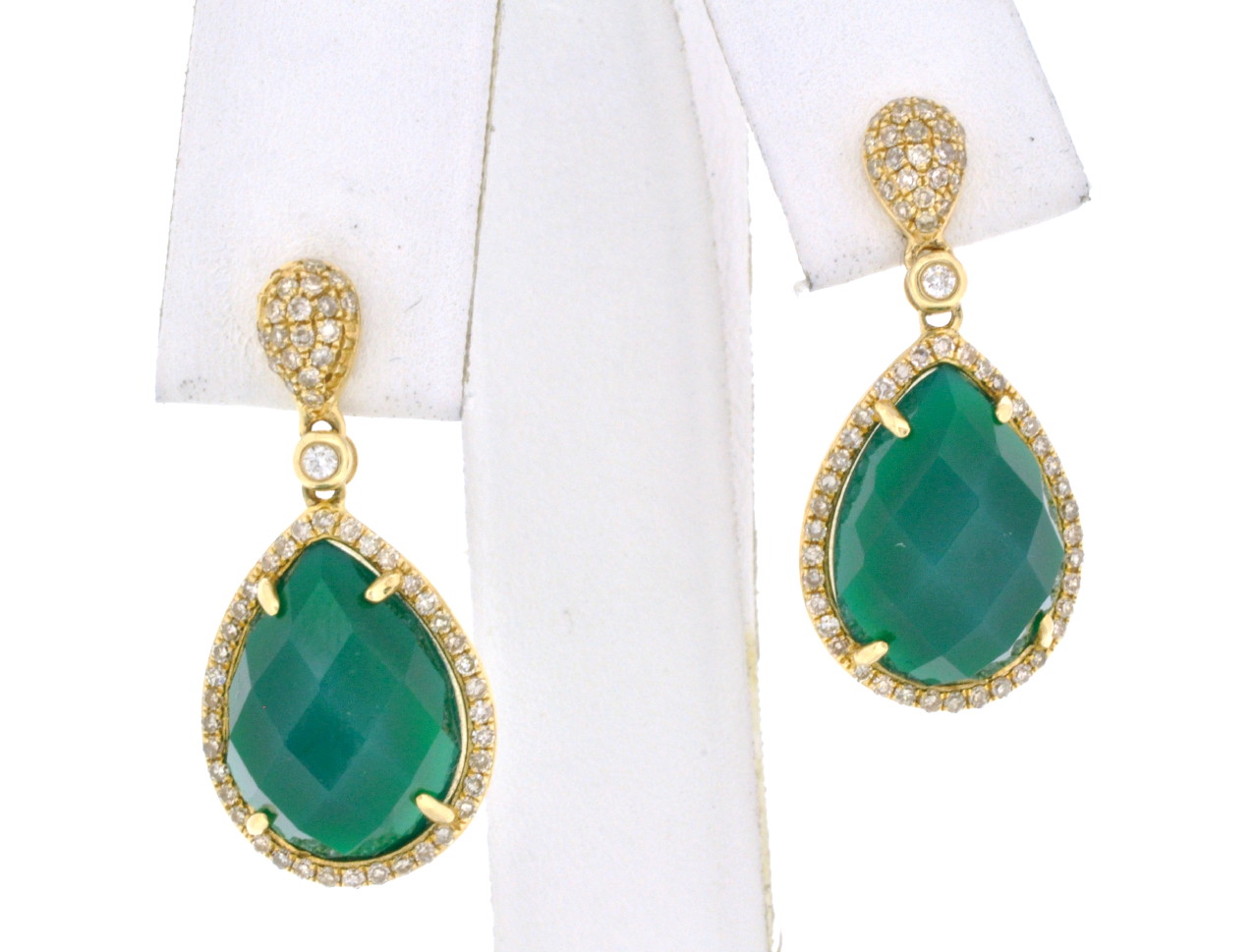 14K Yellow Gold Green Agate Drop Earrings with Diamonds 42002341 | Shin Brothers*