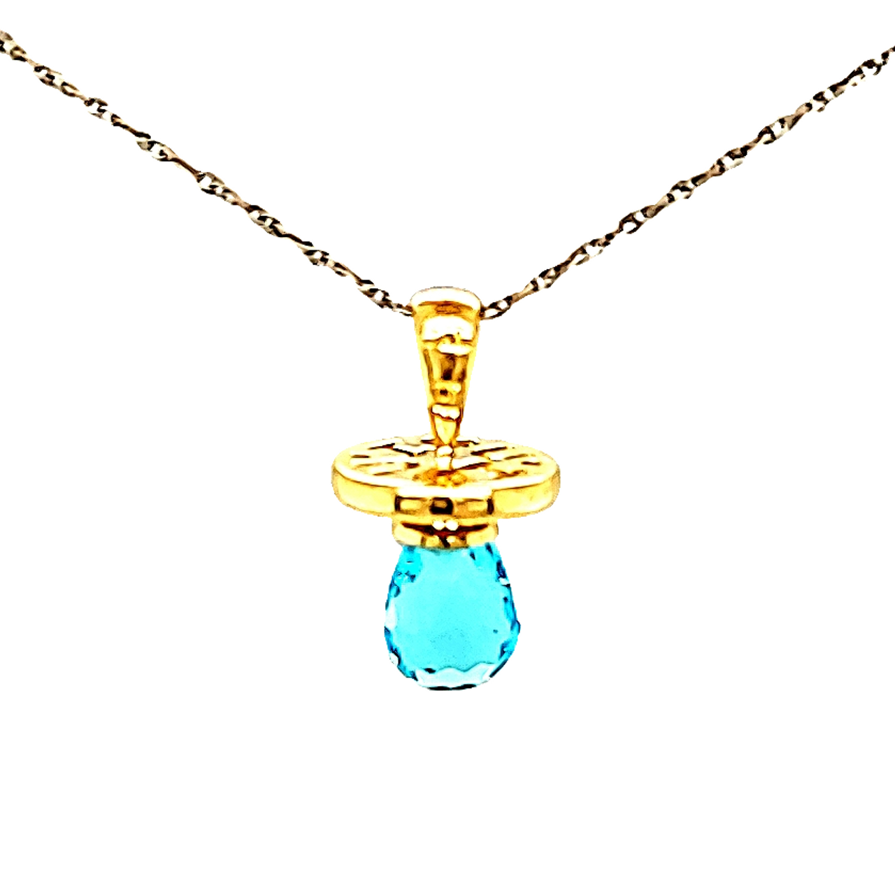 10K Yellow Gold Synthetic March Birthstone Pacifier Charm 59000178 | Shin Brothers 10K Yellow Gold Synthetic March Birthstone Pacifier Charm 59000178 | Shin Brothers