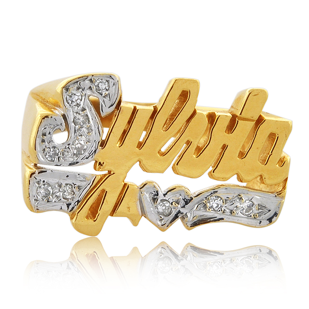 14K Yellow Gold Diamond  "Sylvia" Name ring 1330001 | Shin Brothers*  14K Yellow Gold Diamond  "Sylvia" Name ring 1330001 | Shin Brothers*
