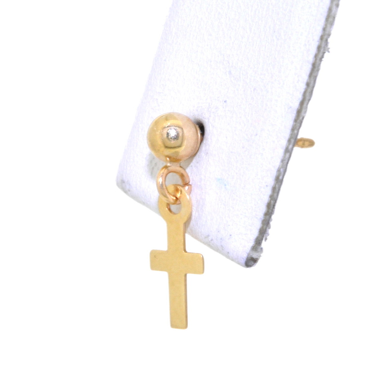 14K Yellow Gold Cross Single Dangle Earring