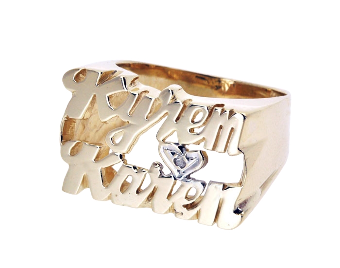 14K Yellow Gold Couples Name Ring With Heart Accent 13300023 | Shin Brothers*