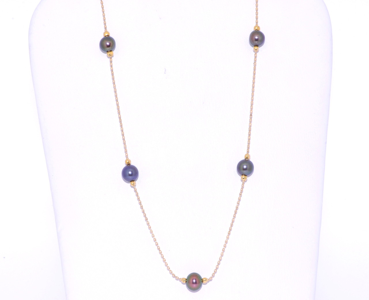 14k Yellow Gold Black Akoya Pearls Necklace 32000205