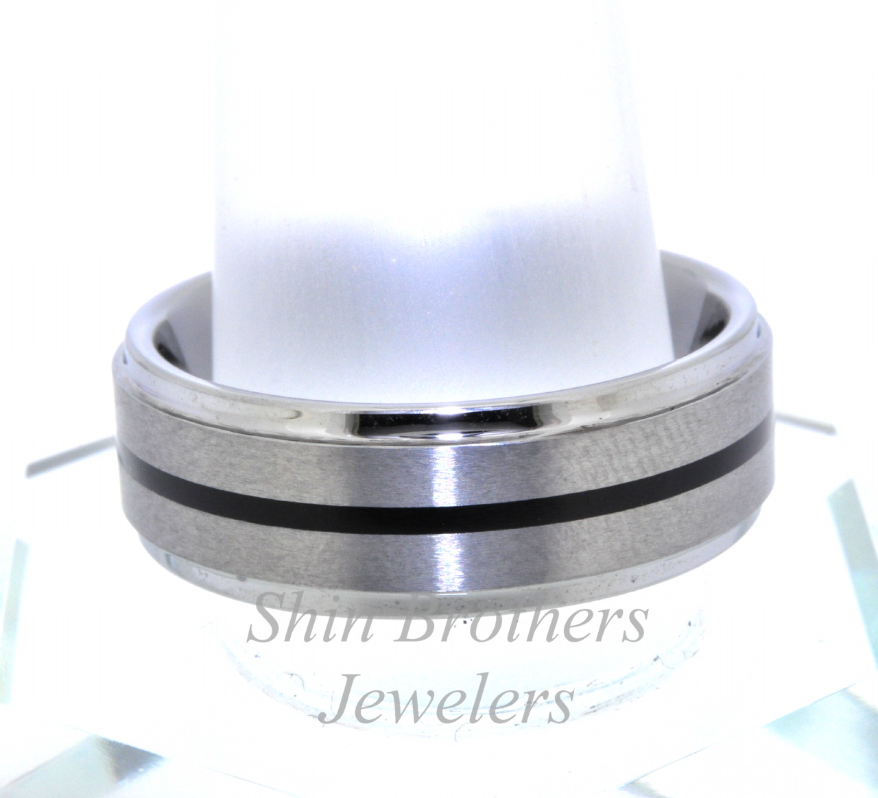 Black Striped Tungsten 8mm Wedding Band 15010100 | Shin Brothers*