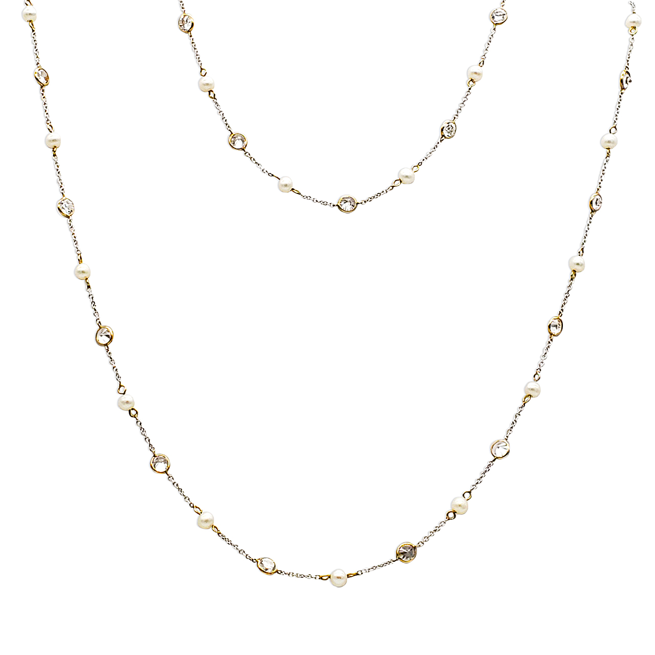 14K White Gold Cubic Zirconia /Pearl Necklace 32000026 | Shin Brothers* 14K White Gold Cubic Zirconia /Pearl Necklace 32000026 | Shin Brothers*