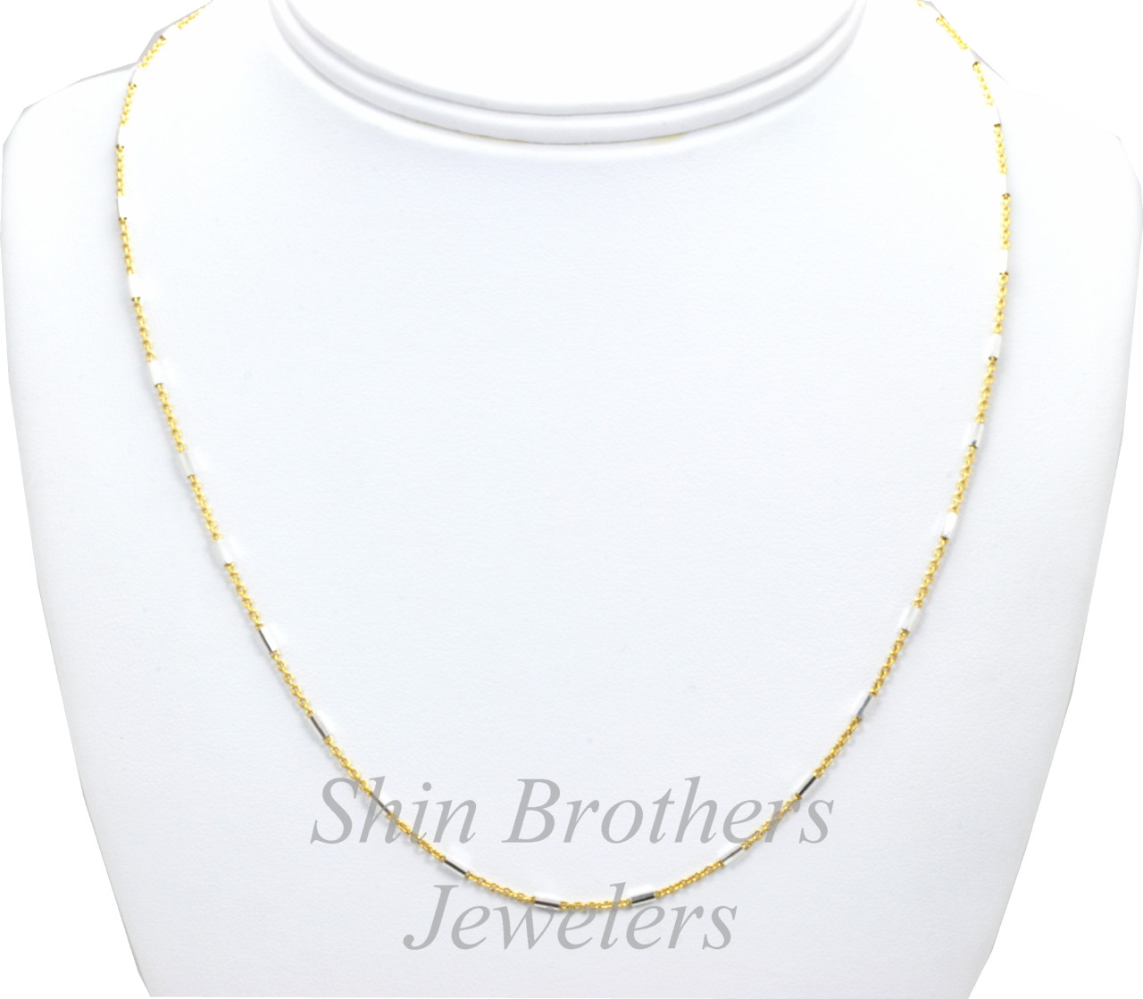 Sterling Silver Two Tone Gold Plated 18" Bar and Cable Chain Necklace 83010546 Sterling Silver Two Tone Gold Plated 18" Bar and Cable Chain Necklace 83010546
