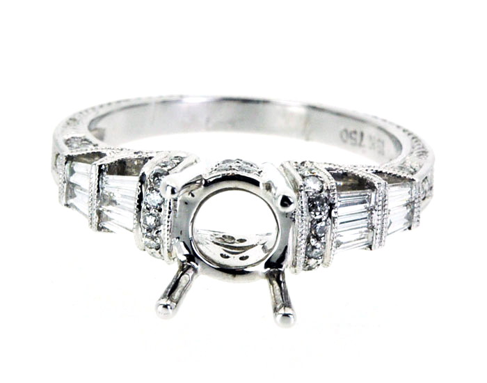 18K White Gold Engagement Ring Setting with Round & Baguette Diamonds 11001018 | Shin Brothers* 18K White Gold Engagement Ring Setting with Round & Baguette Diamonds 11001018 | Shin Brothers*