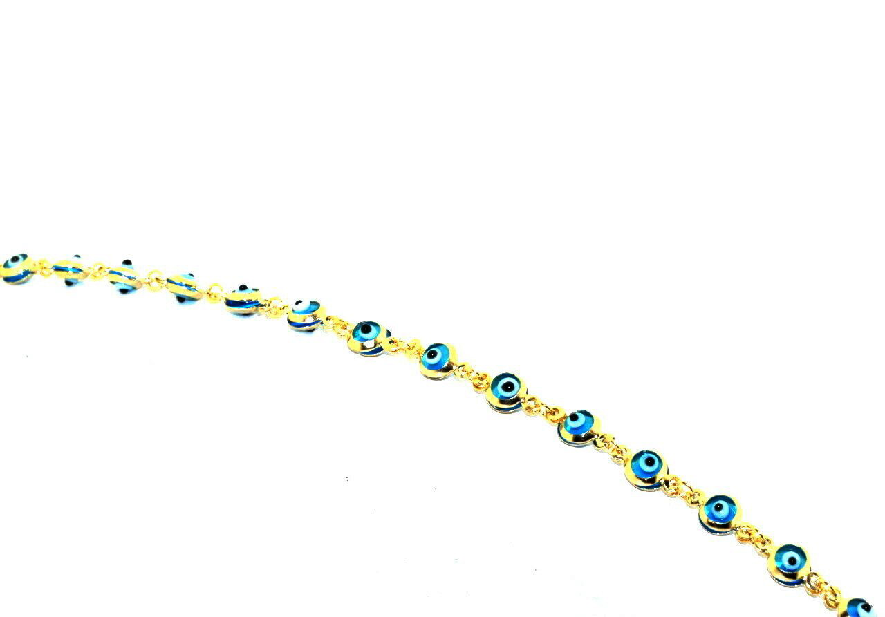 14K Yellow Gold 6" Dark Blue Evil Eye Bracelet | Shin Brothers Jewelers Inc.