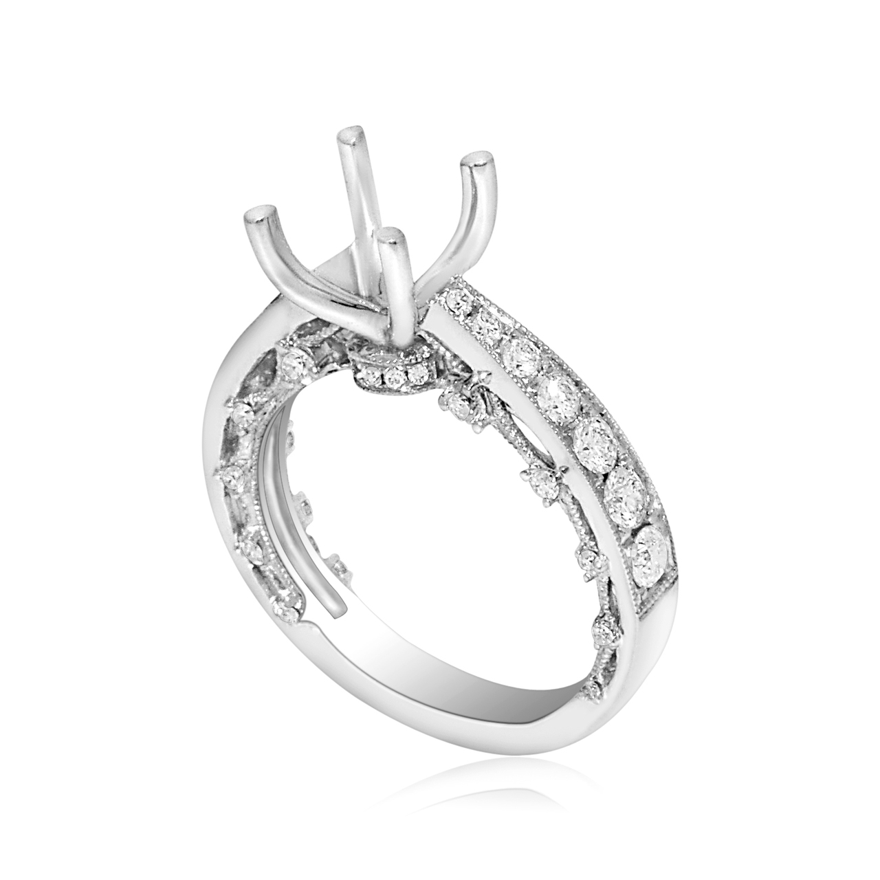 18K White Gold  Diamond Engagement Ring Setting  | Shin Brothers* 