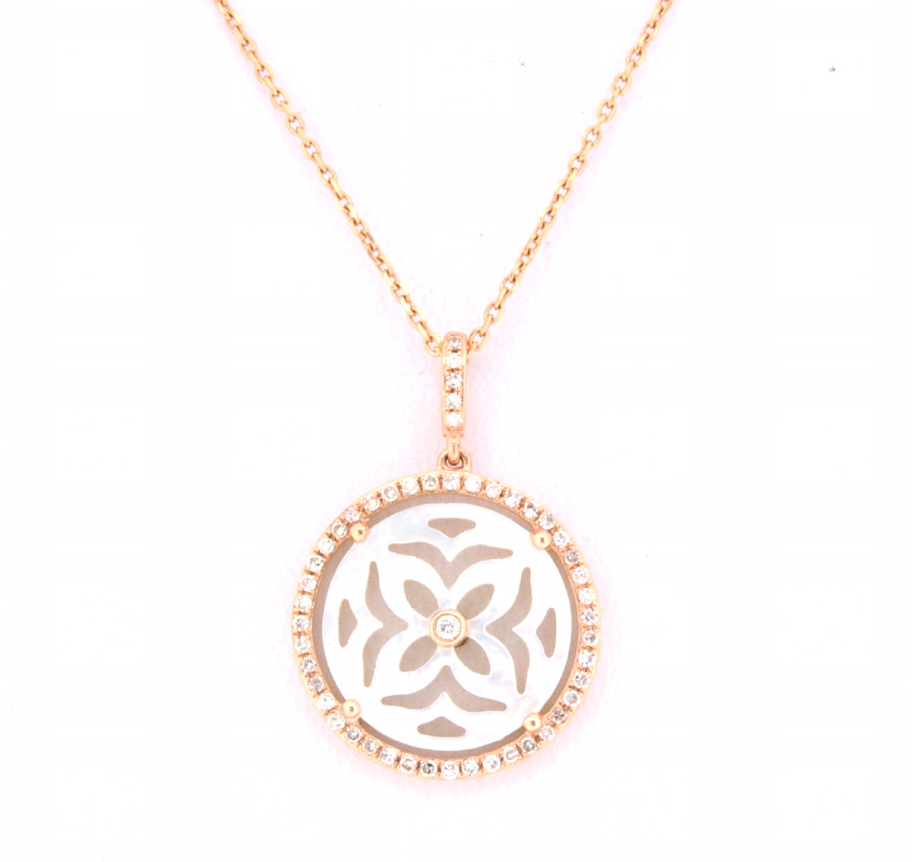 18K Pink Gold 18" Diamond/Mother-of-Pearl Circle Necklace 32000451 | Shin Brothers* 18K Pink Gold 18" Diamond/Mother-of-Pearl Circle Necklace 32000451 | Shin Brothers*