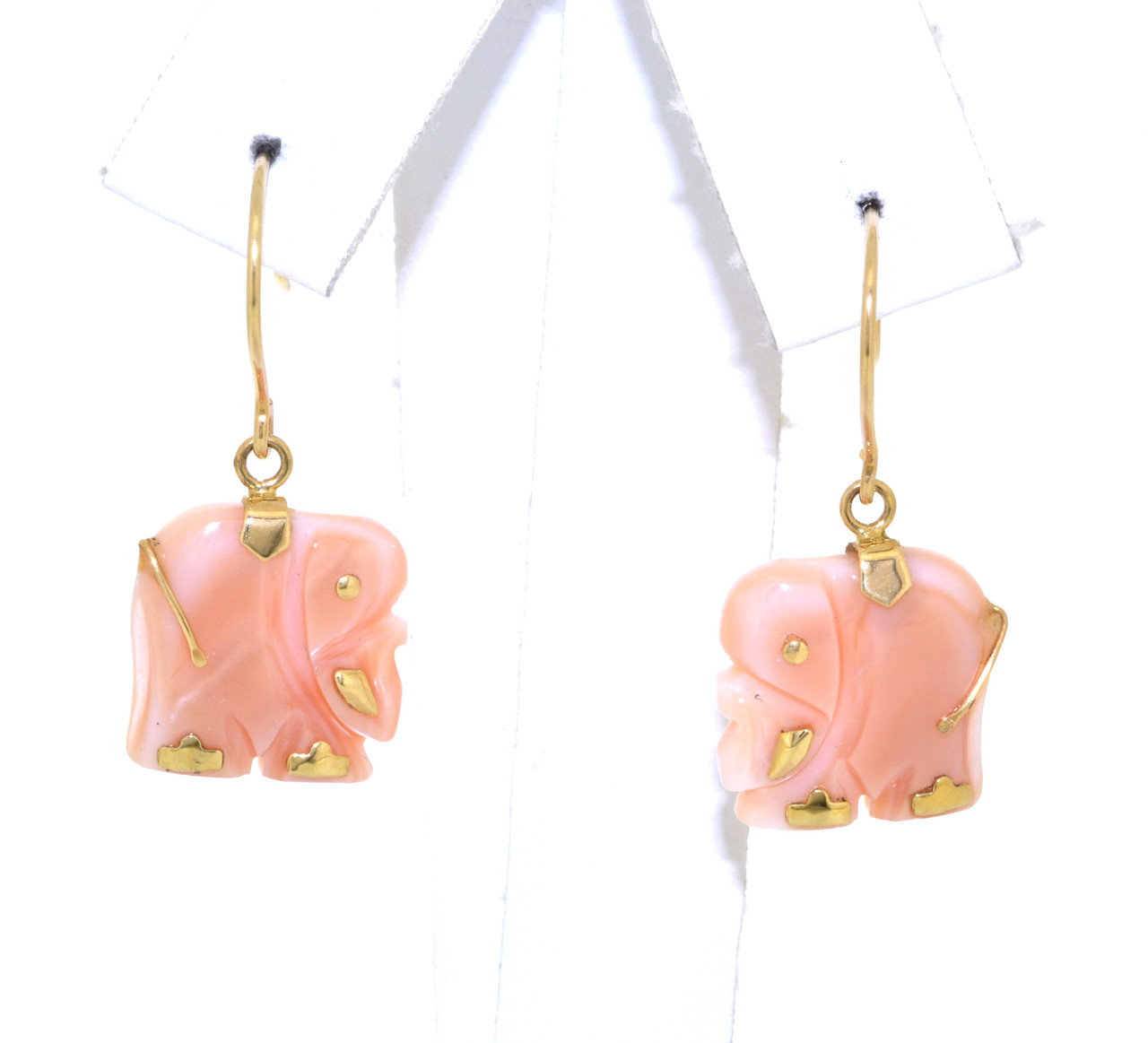 14K Yellow Gold Coral Elephant Earrings 42002584 | Shin Brothers*