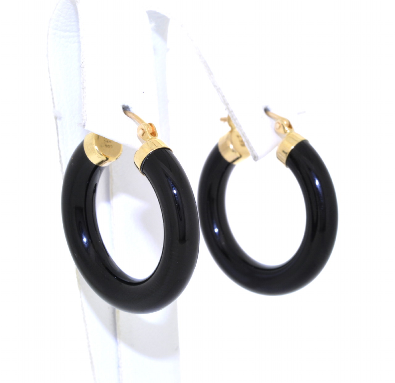 14K Yellow Gold Onyx Hoop Earrings 42002587 | Shin Brothers*