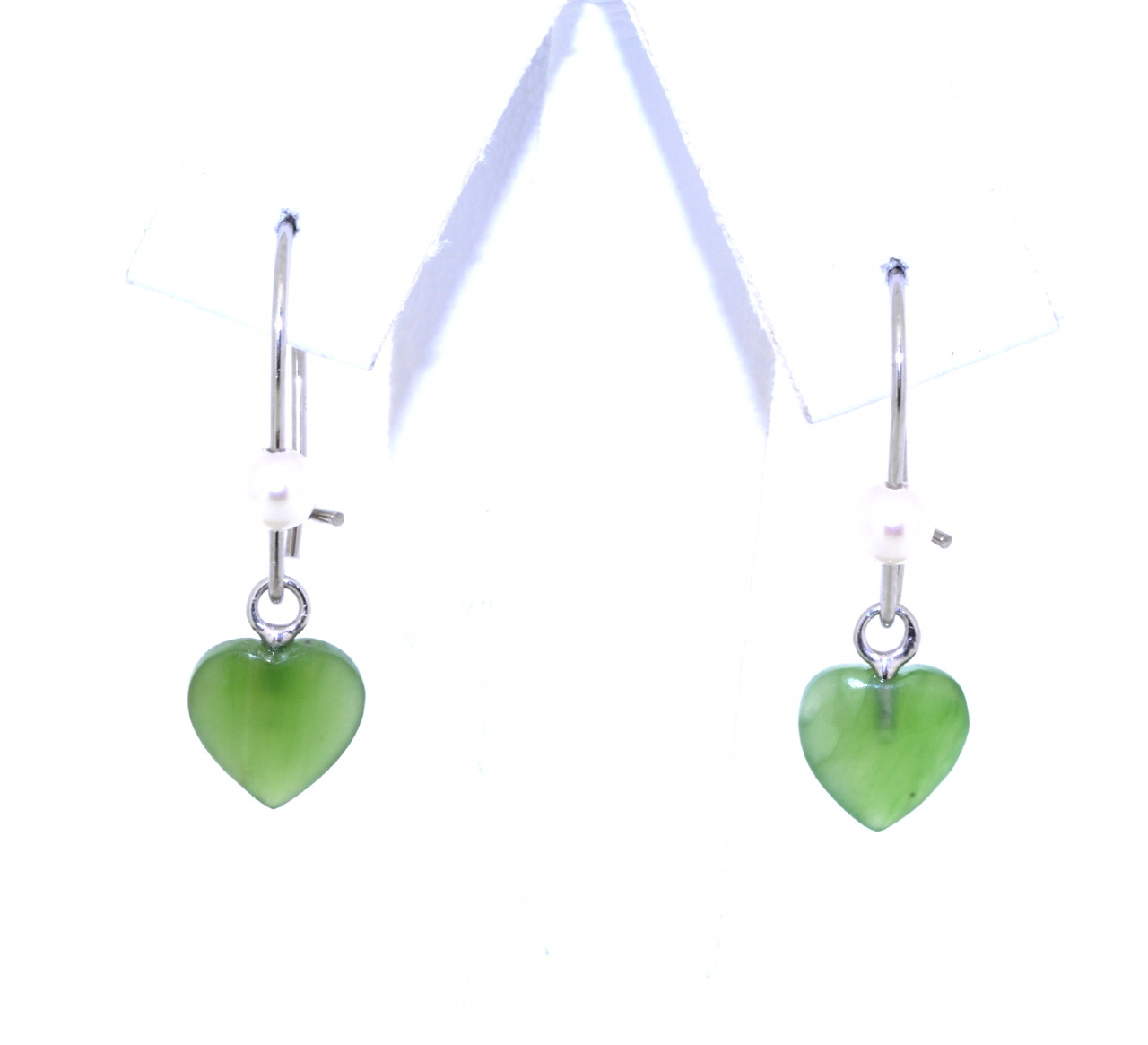14K White Gold Heart Jade Pearl Hanging Earrings | Shin Brothers* 42002595 14K White Gold Heart Jade Pearl Hanging Earrings | Shin Brothers* 42002595