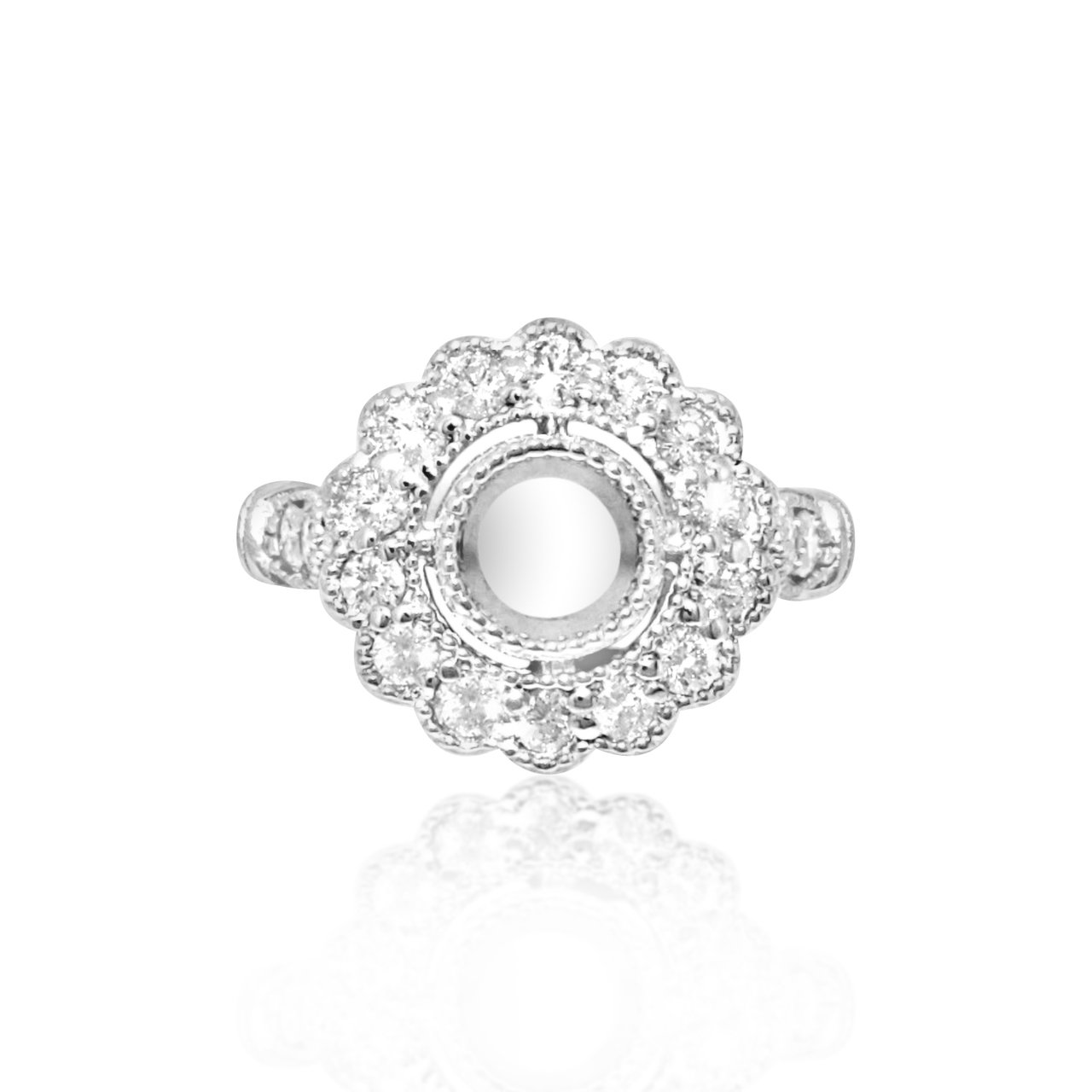 14K White Gold Diamond Flower Ring Setting 11005148 | Shin Brothers* 14K White Gold Diamond Flower Ring Setting 11005148 | Shin Brothers*