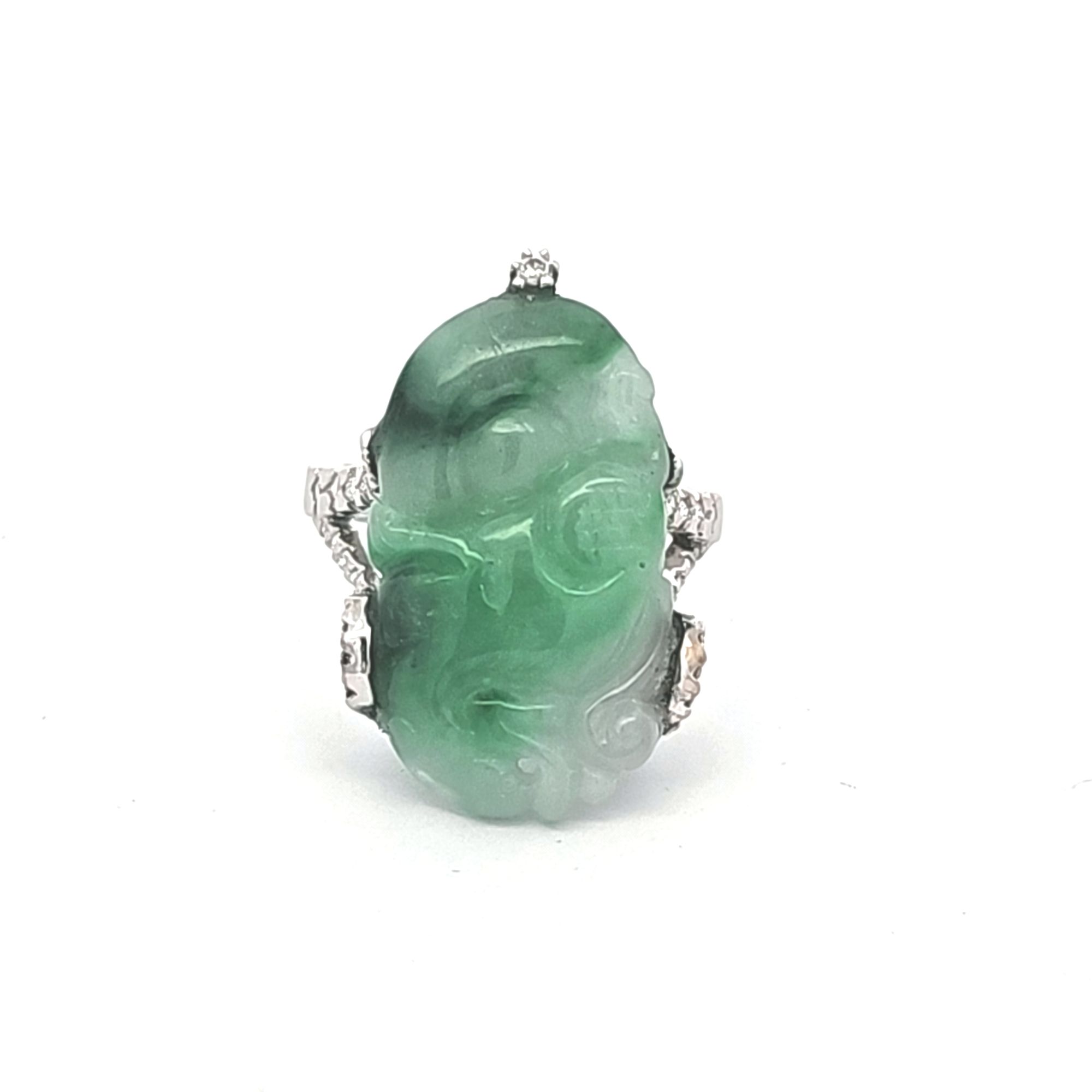 18K White Gold Antique Jade Diamond Ring 12002497 | Shin Brothers* 