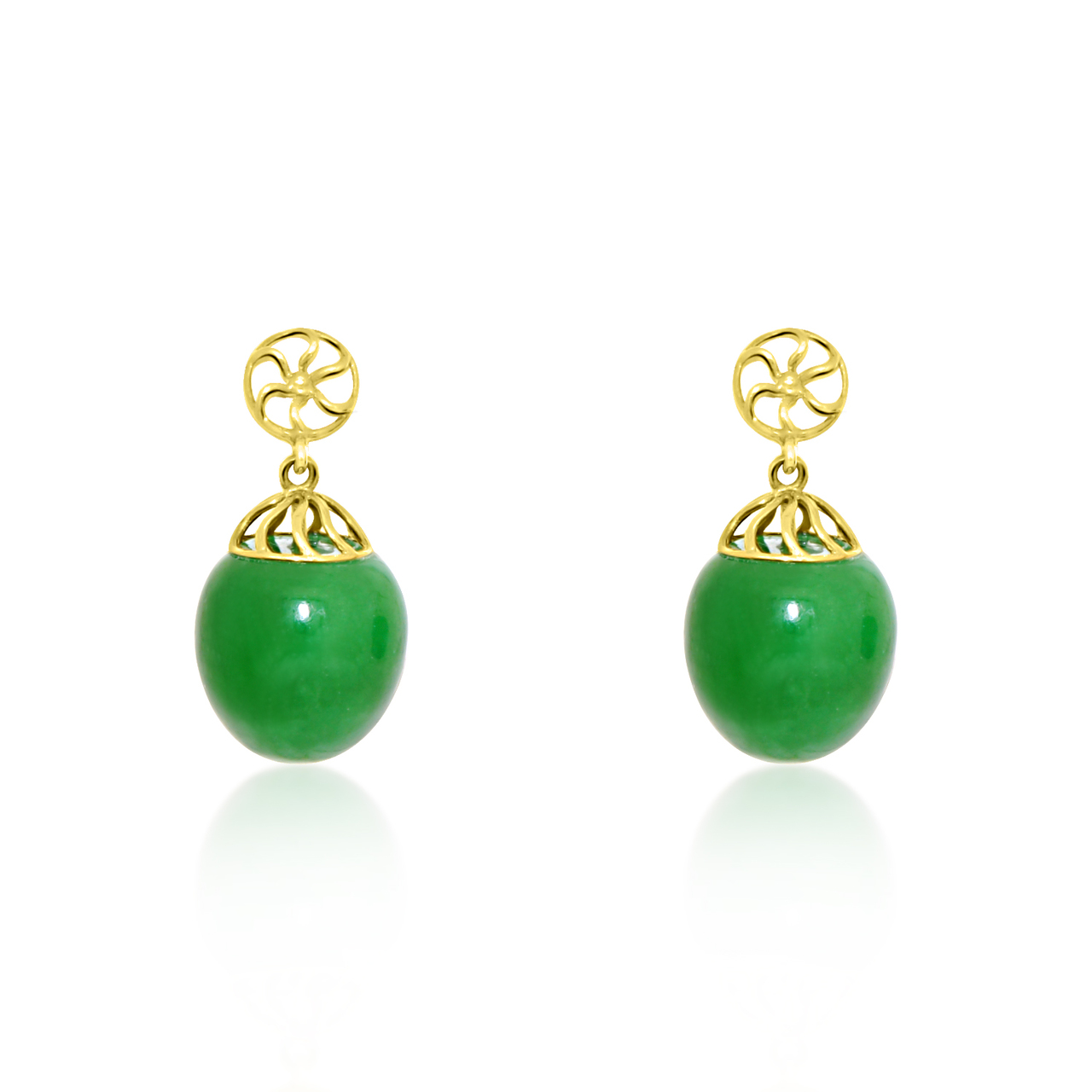 14K Yellow Gold Green Jade Dyed Ball Drop Earrings 42002657 | Shin Brothers*