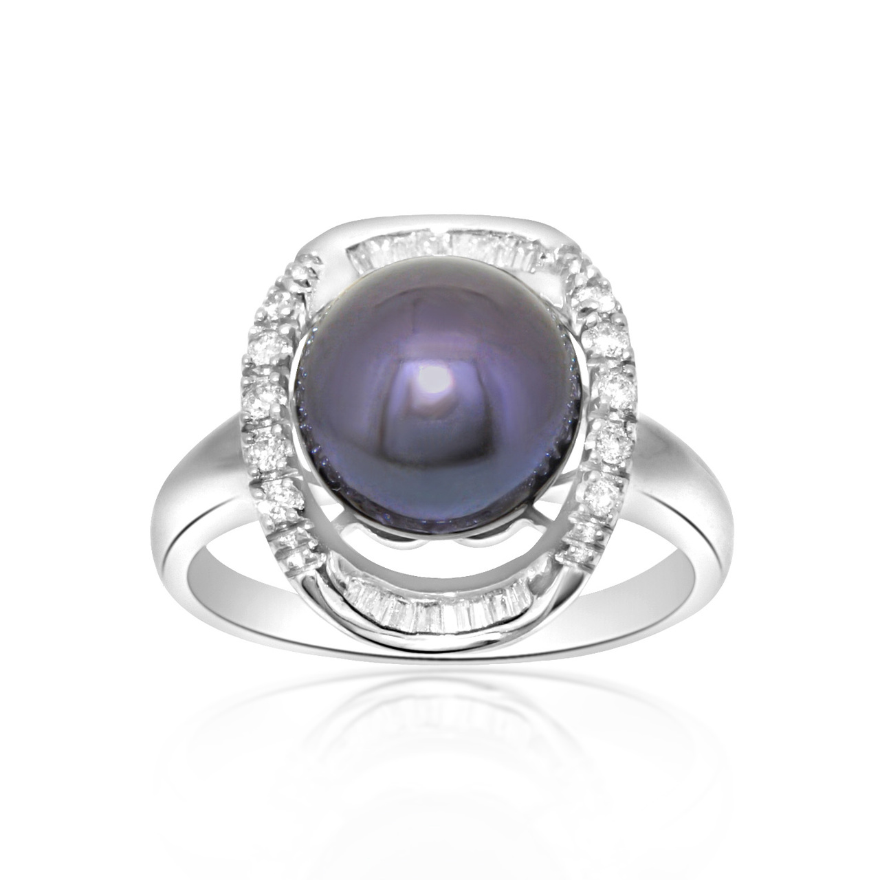 14k White Gold Diamond Black Pearl Ring 12002486 | Shin Brothers* 