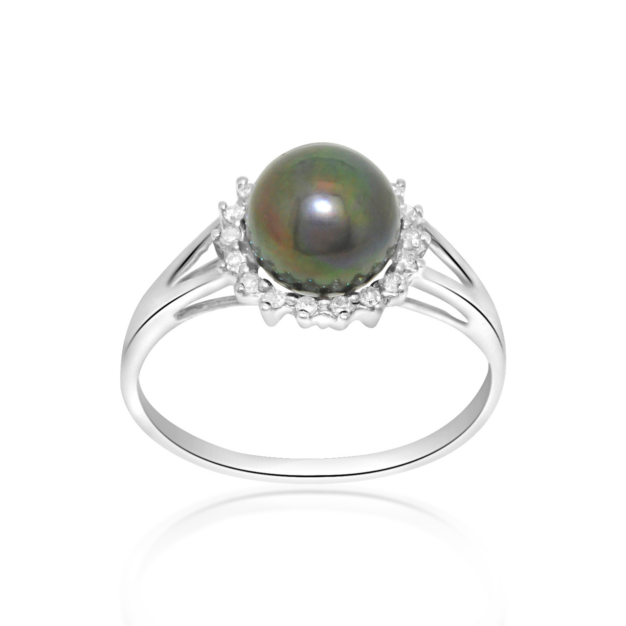 14k White Gold Diamond Dyed Black Pearl Ring 12002488 | Shin Brothers* 