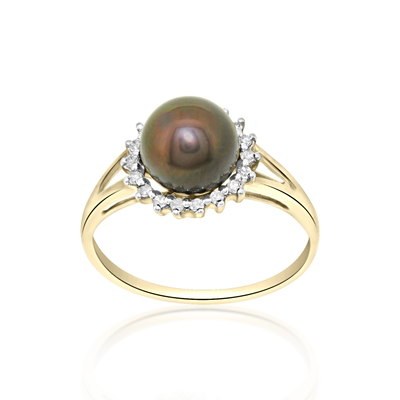 14k Yellow Gold Diamond Black dyed Pearl Ring 12002487 | Shin Brothers* 14k Yellow Gold Diamond Black dyed Pearl Ring 12002487 | Shin Brothers*