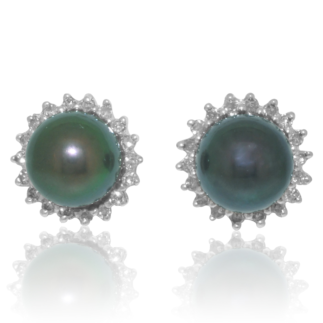 14K Yellow Gold Diamond Black Pearl Earring 42002650