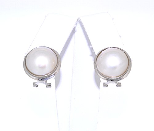 14K White Gold Mabe Pearl Omega Back Earrings42002618