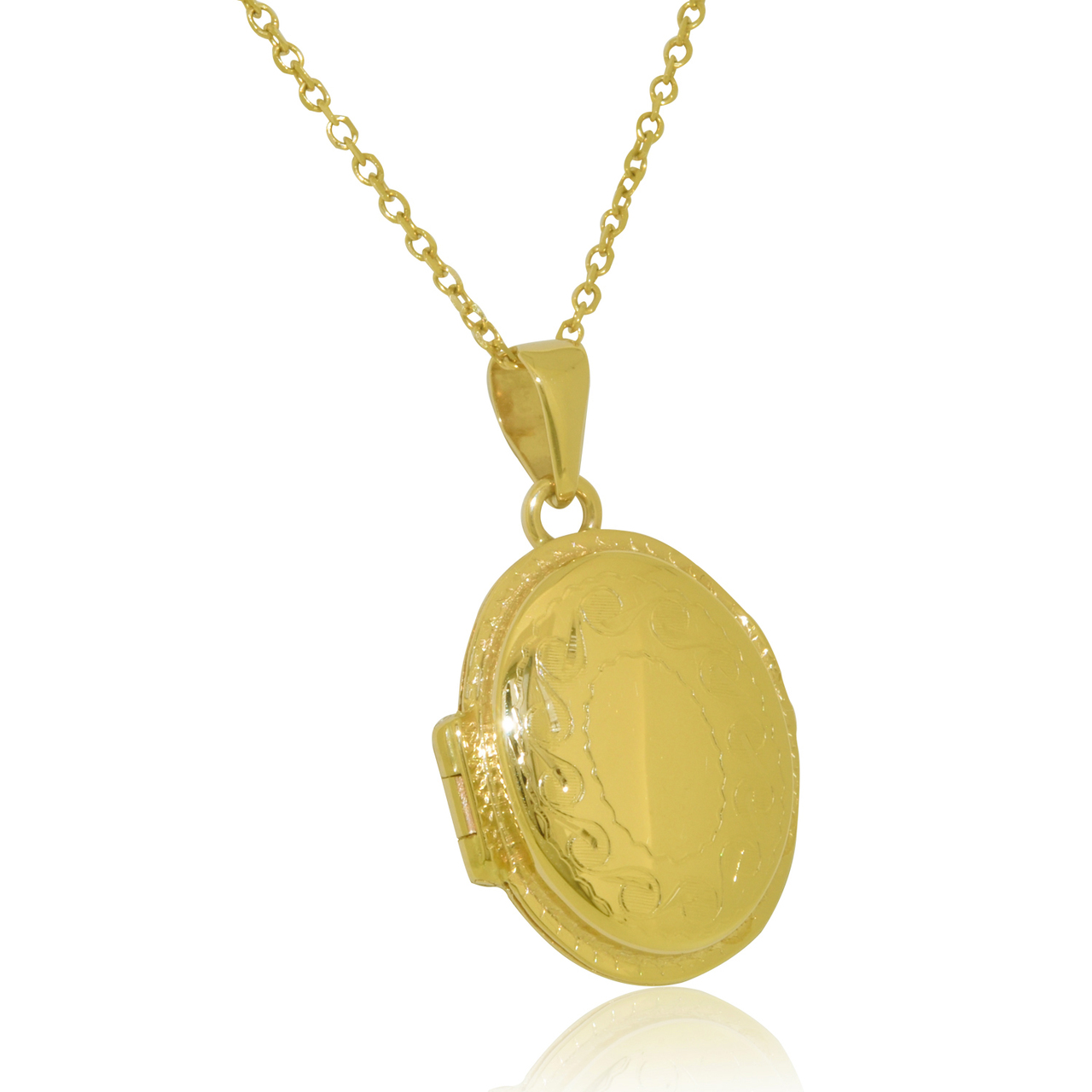 14K Yellow Gold Diamond Cut Oval Locket Pendant | Shin Brothers*  50003055