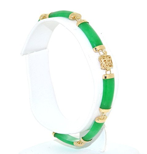 14K Yellow Gold 7" Green Dye Treated Jade Bracelet 22000691 | Shin Brothers*