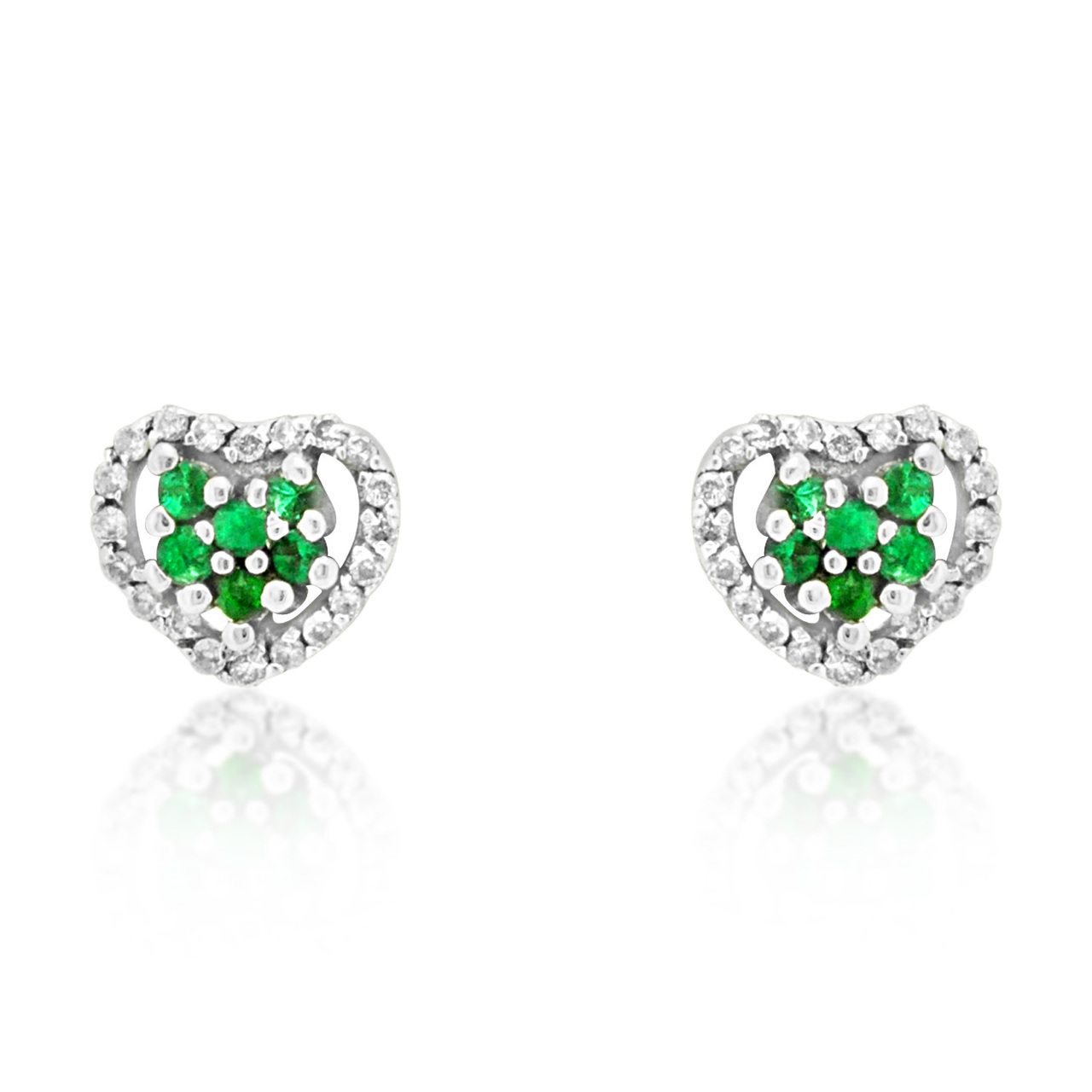 14K White Gold Emerald/Diamond Heart Stud Earrings 41000731 | Shin Brothers*
