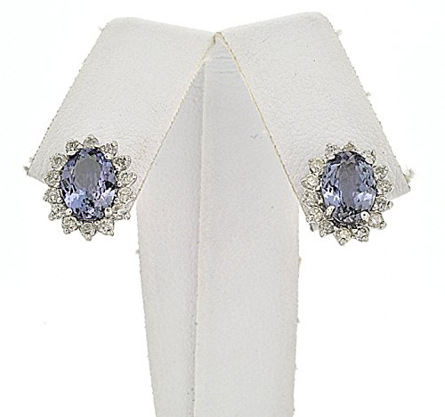 14K White Gold 3ct Tanzanite/Diamond Flower Stud Earrings 42002577 | Shin Brothers*